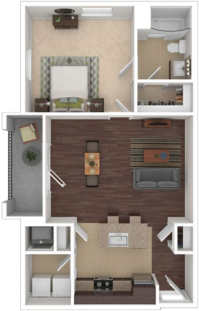 Floor plan for 1 bed, 1 bath, 710 sqft